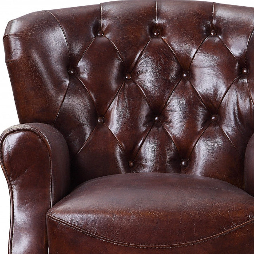The Bradford – Brown & Steel Blue Top Grain Leather Tufted Club Chair