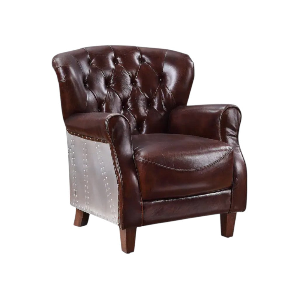 The Bradford – Brown & Steel Blue Top Grain Leather Tufted Club Chair