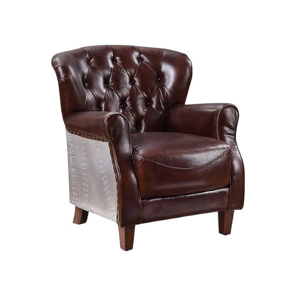 The Bradford – Brown & Steel Blue Top Grain Leather Tufted Club Chair