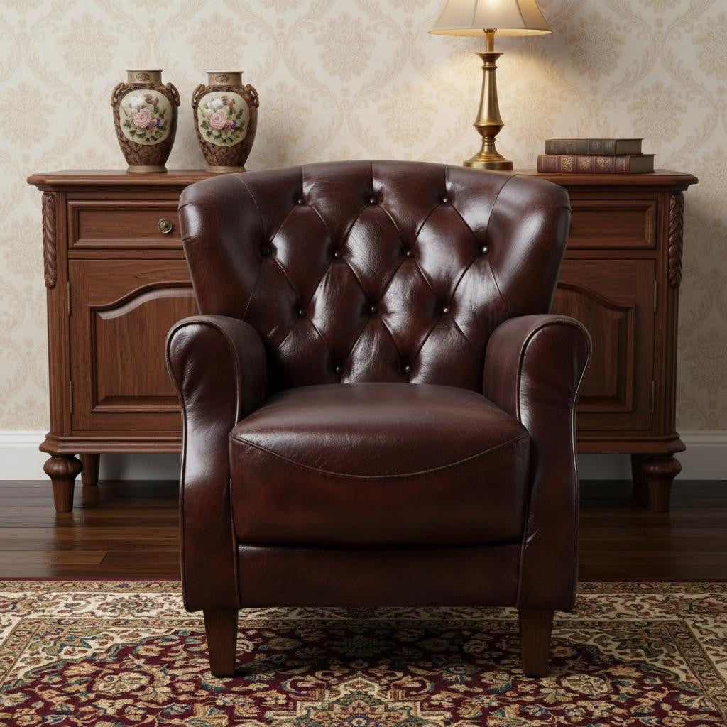 The Bradford – Brown & Steel Blue Top Grain Leather Tufted Club Chair