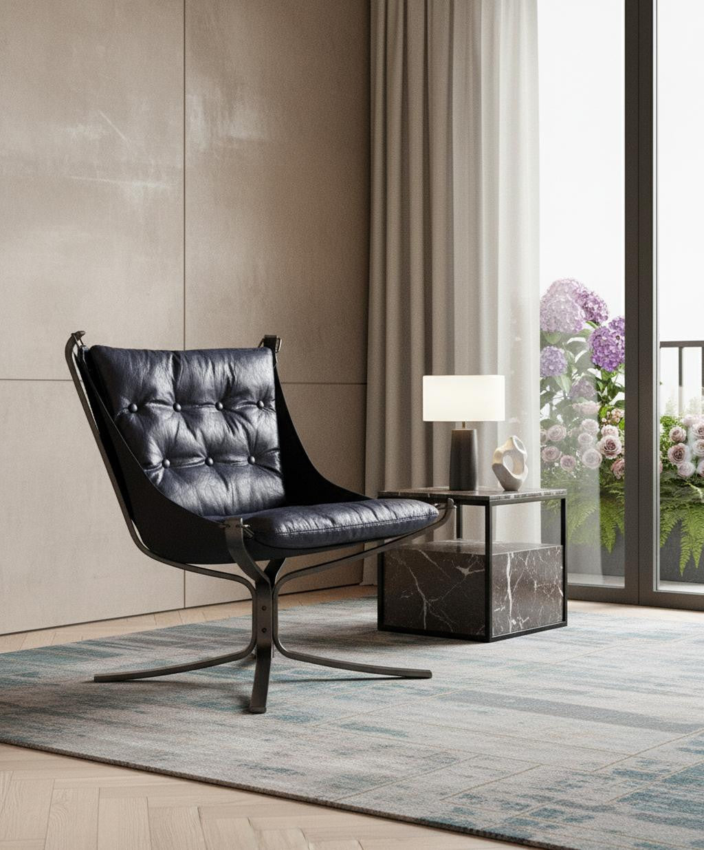 The Azure – Blue & Steel Blue Top Grain Leather Lounge Chair