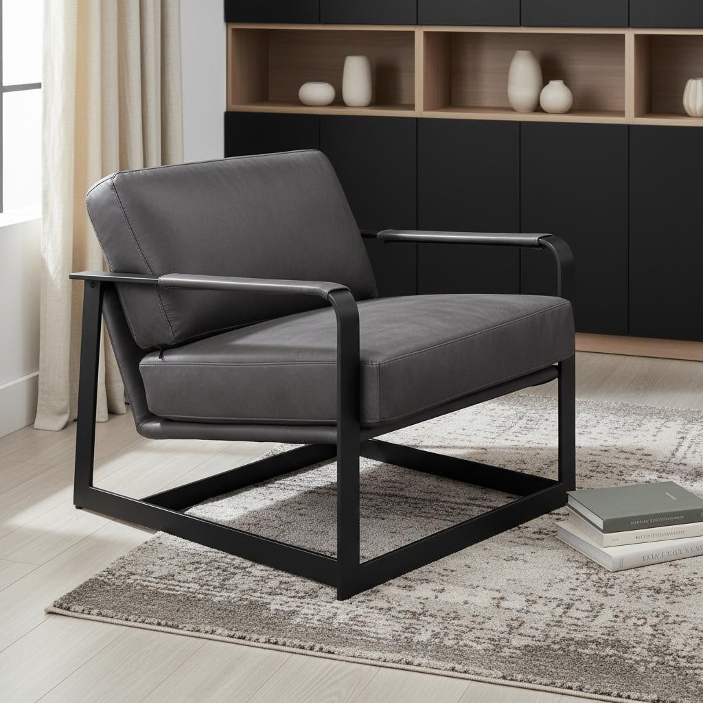 The Slate – Gray & Steel Blue Top Grain Leather Arm Chair