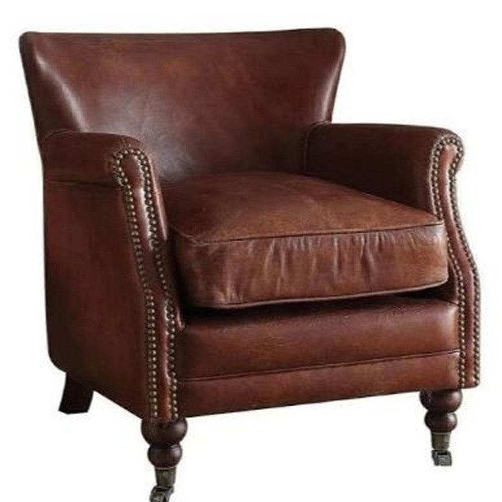 Comstock Leather Wingback Chair – Dark Brown
