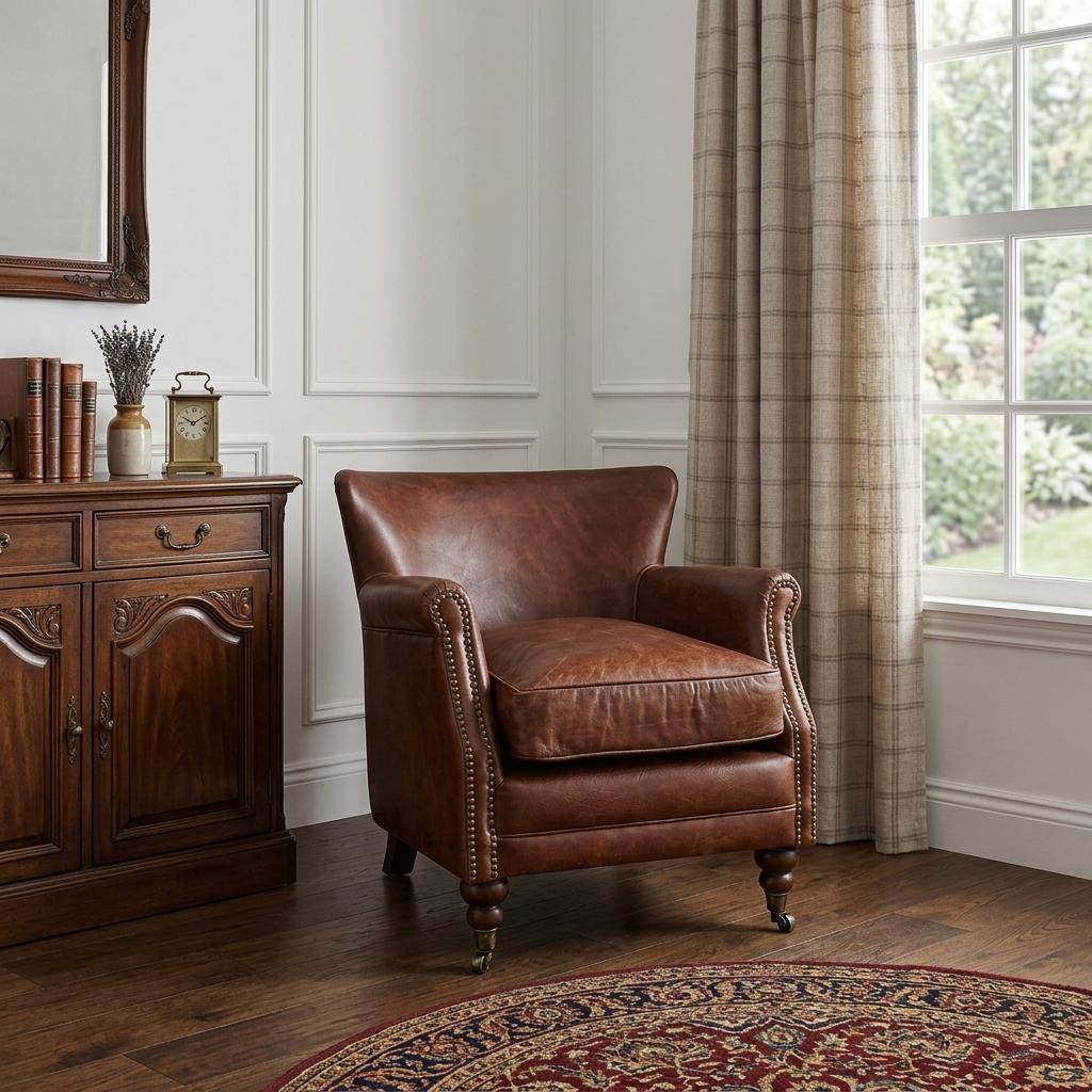 Comstock Leather Wingback Chair – Dark Brown