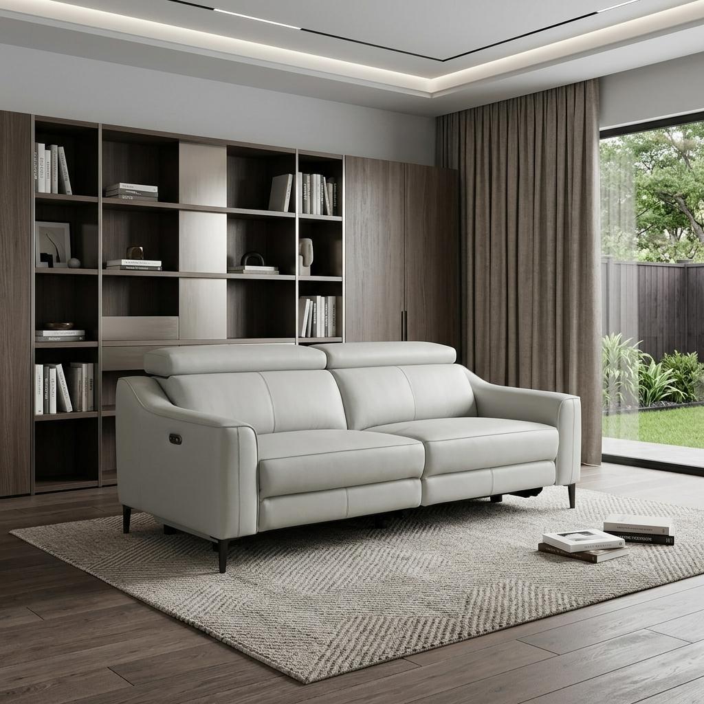The Draven – Gray Leather Power Reclining Sofa