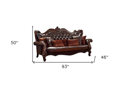 The Beaumont – Brown Faux Leather Sofa with Toss Pillows