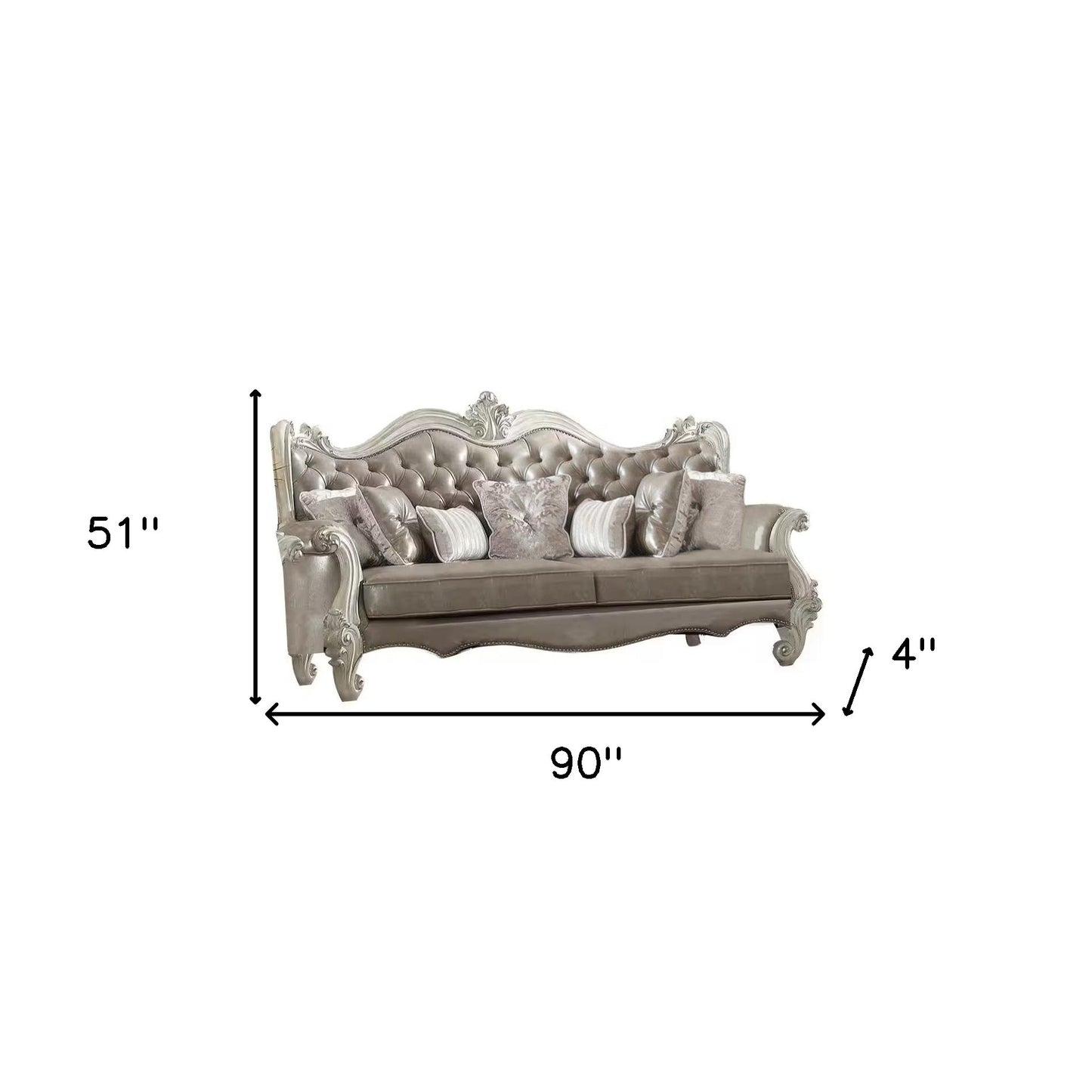 The Ellington – Gray Faux Leather Curved Sofa with Toss Pillows