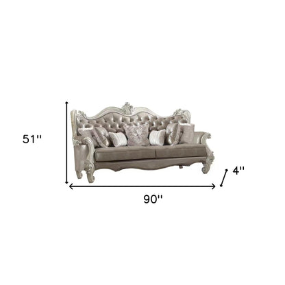 The Ellington – Gray Faux Leather Curved Sofa with Toss Pillows