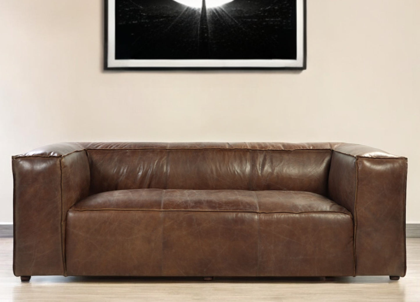 The Harrington – Brown Top Grain Leather Sofa with Black Legs