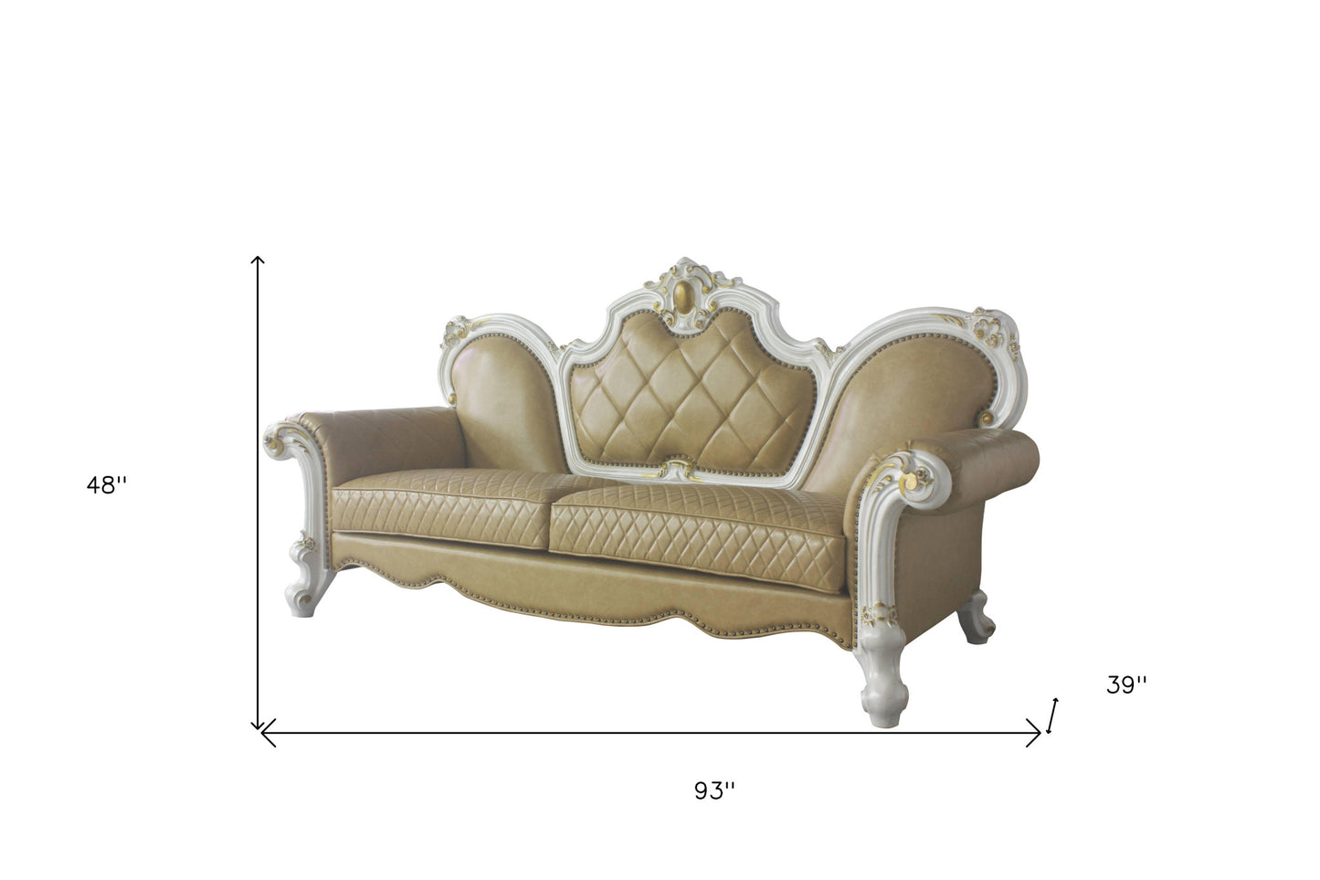 The Bellamy – Golden Brown Faux Leather Sofa with Toss Pillows