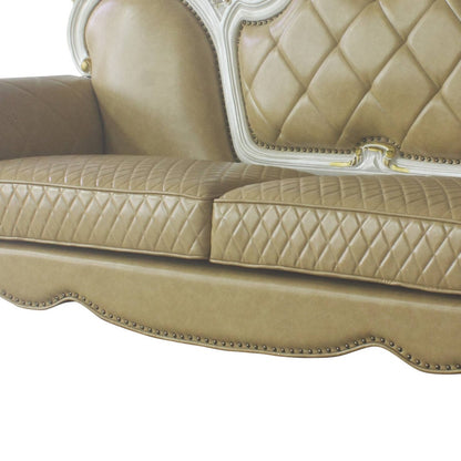 The Bellamy – Golden Brown Faux Leather Sofa with Toss Pillows
