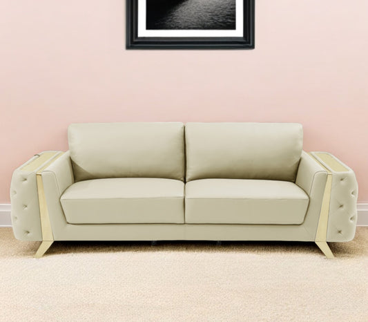The Aldridge – Beige Italian Leather Sofa with Gold Legs