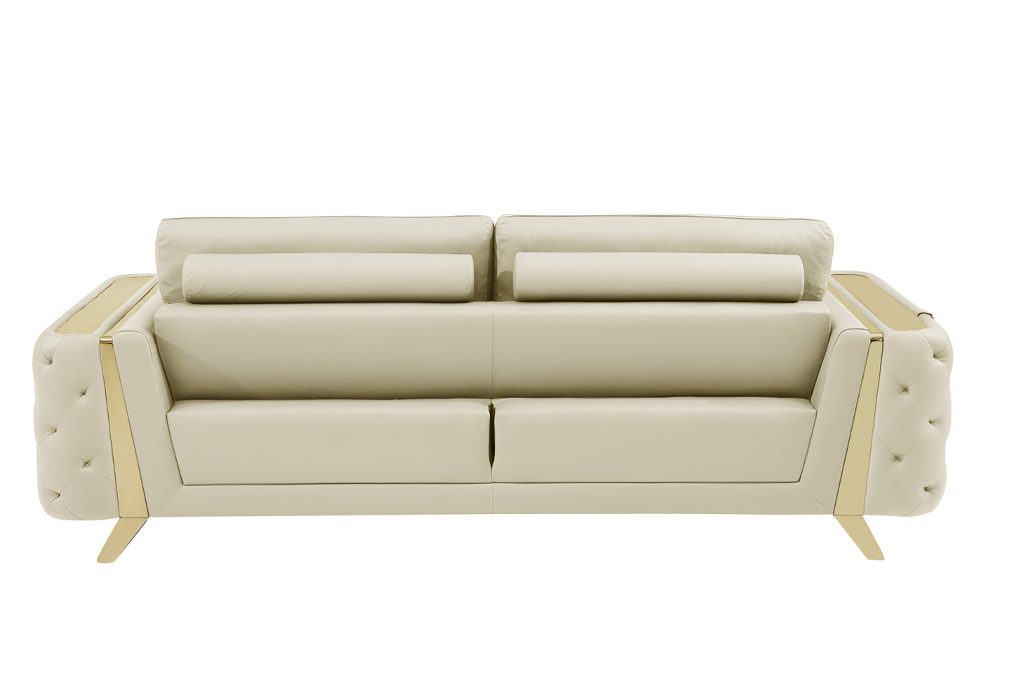 The Aldridge – Beige Italian Leather Sofa with Gold Legs
