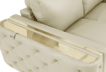 The Aldridge – Beige Italian Leather Sofa with Gold Legs