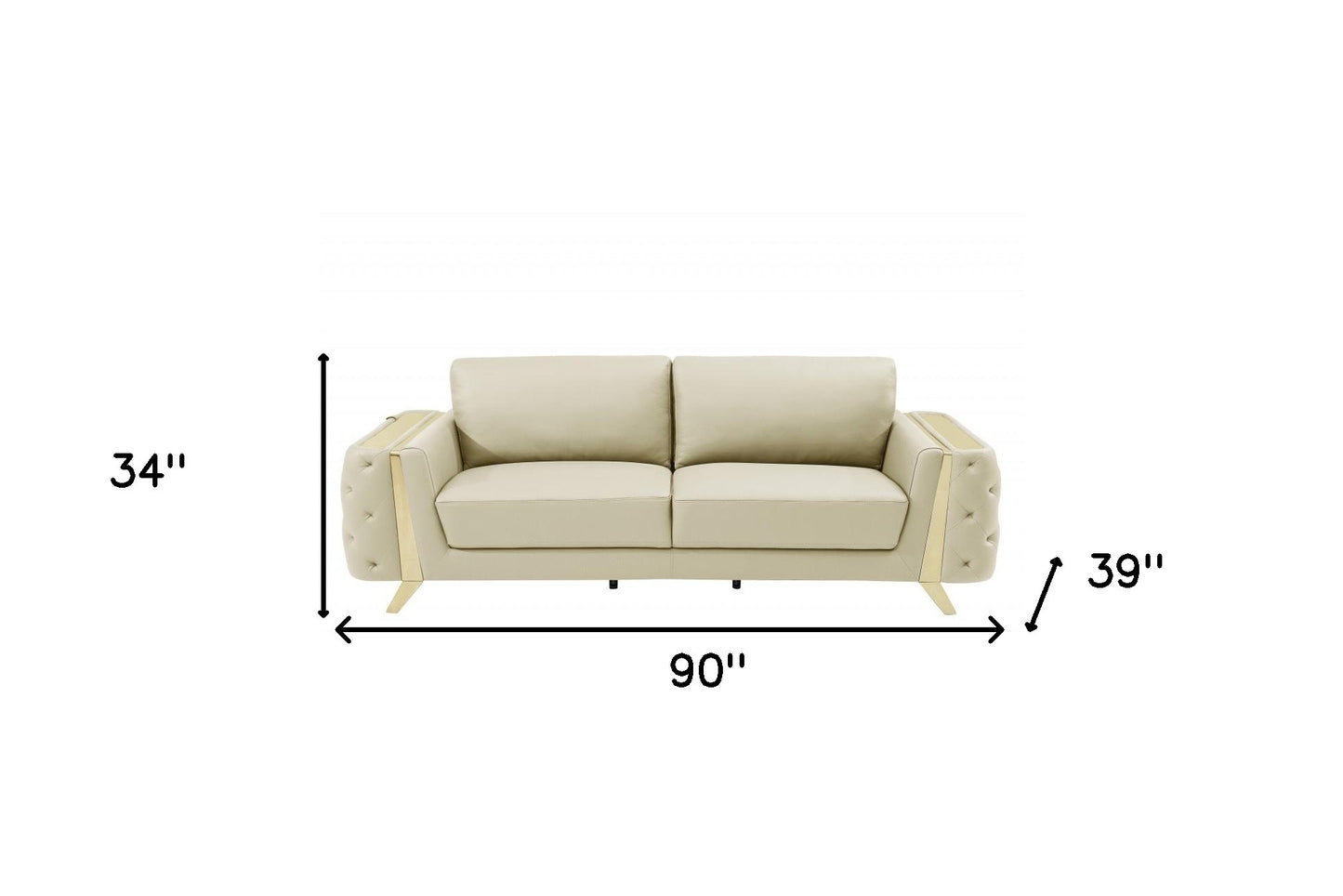 The Aldridge – Beige Italian Leather Sofa with Gold Legs