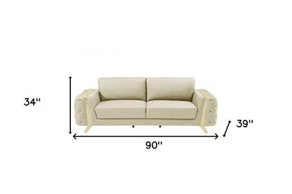The Aldridge – Beige Italian Leather Sofa with Gold Legs