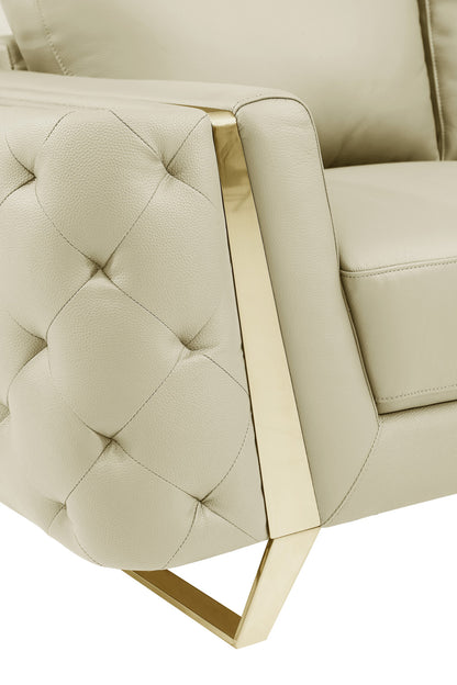 The Aldridge – Beige Italian Leather Sofa with Gold Legs