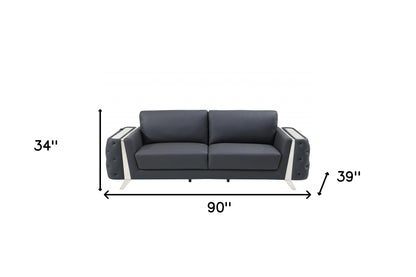 The Langford – Gray Italian Leather Sofa with Silver Legs