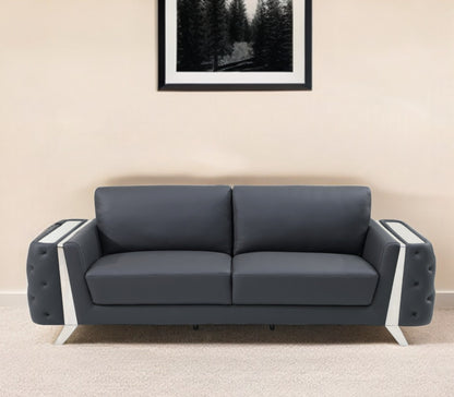 The Langford – Gray Italian Leather Sofa with Silver Legs