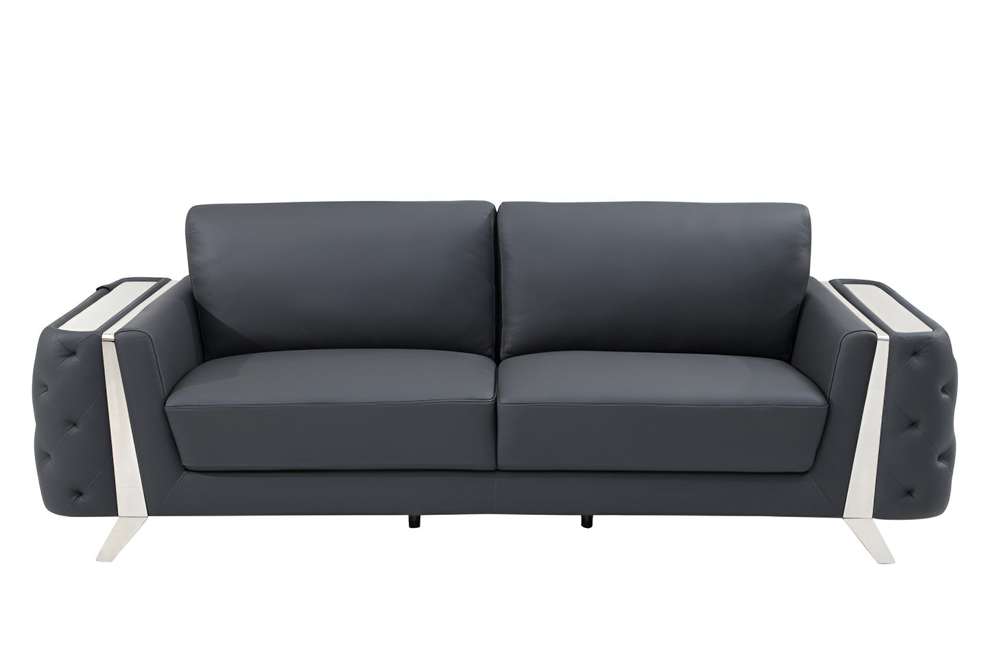 The Langford – Gray Italian Leather Sofa with Silver Legs