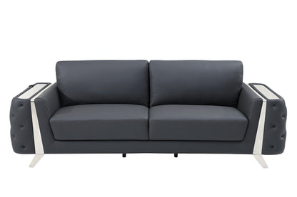 The Langford – Gray Italian Leather Sofa with Silver Legs
