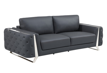 The Langford – Gray Italian Leather Sofa with Silver Legs