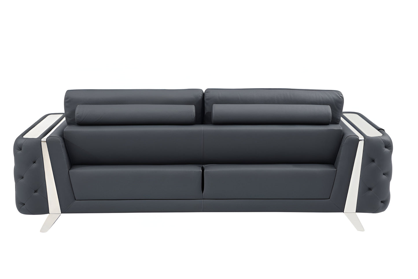 The Langford – Gray Italian Leather Sofa with Silver Legs
