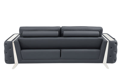 The Langford – Gray Italian Leather Sofa with Silver Legs