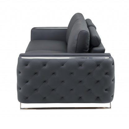 The Langford – Gray Italian Leather Sofa with Silver Legs