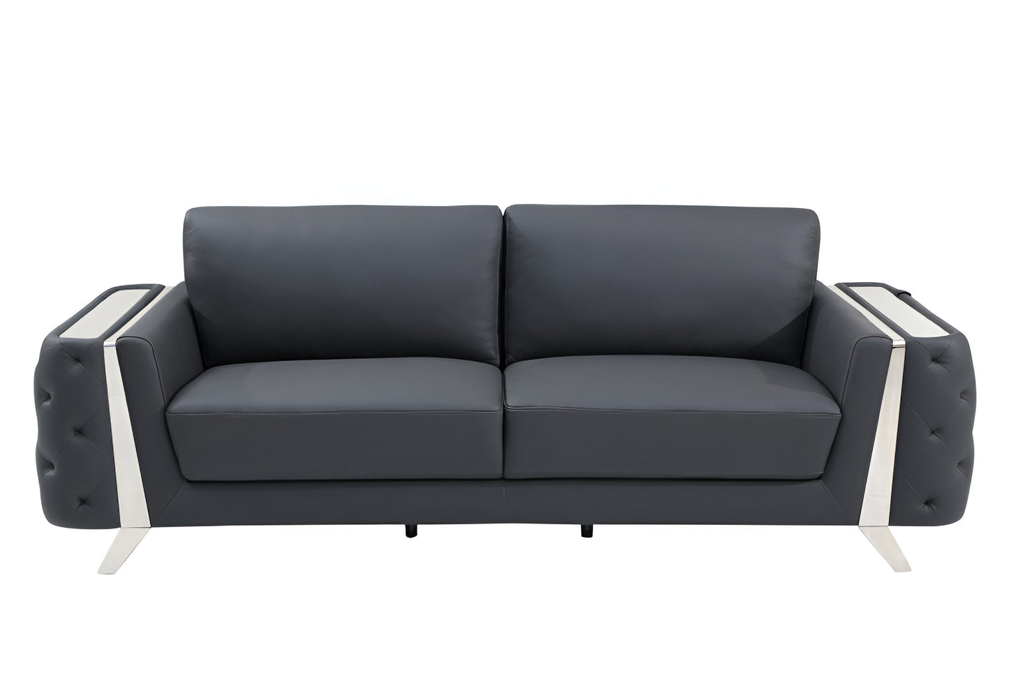 The Langford – Gray Italian Leather Sofa with Silver Legs