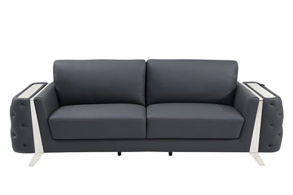 The Langford – Gray Italian Leather Sofa with Silver Legs