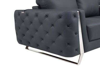 The Langford – Gray Italian Leather Sofa with Silver Legs