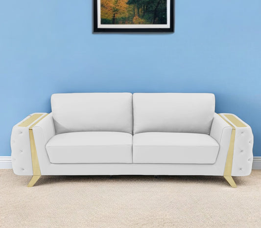 The Monroe – White Italian Leather Sofa with Gold Legs