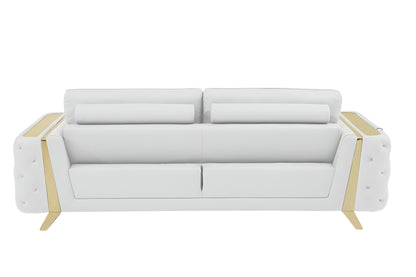 The Monroe – White Italian Leather Sofa with Gold Legs