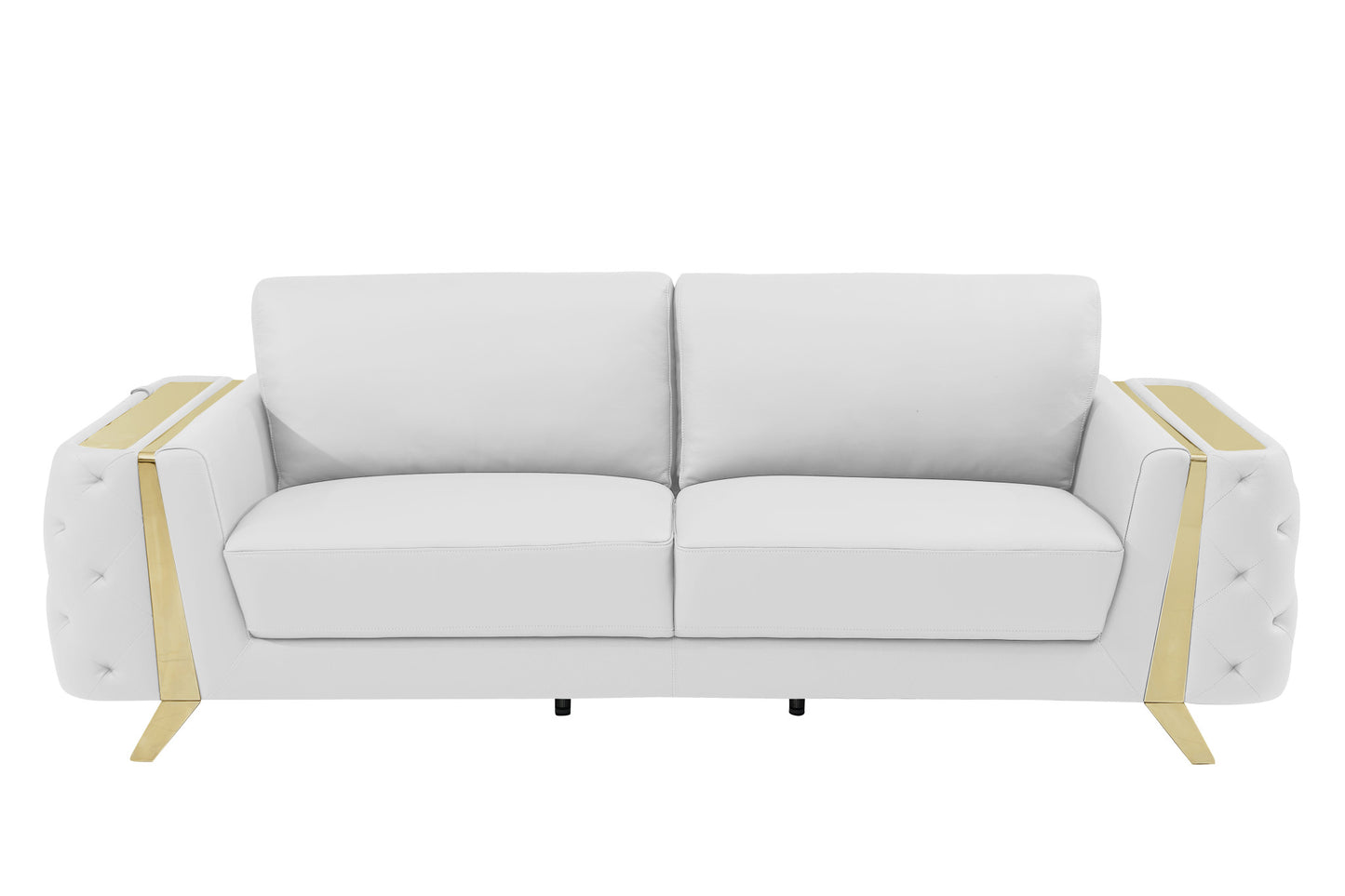 The Monroe – White Italian Leather Sofa with Gold Legs