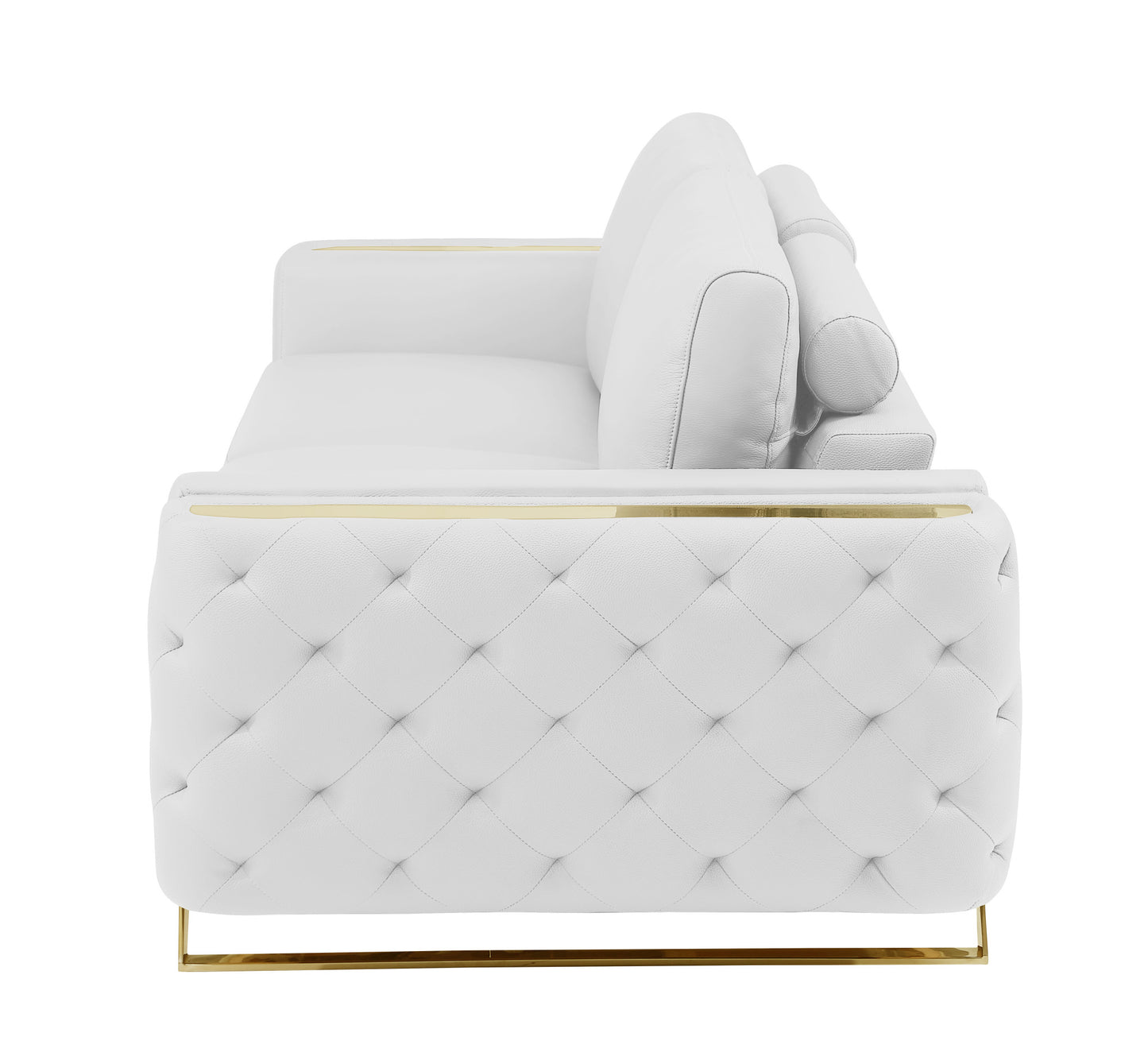 The Monroe – White Italian Leather Sofa with Gold Legs