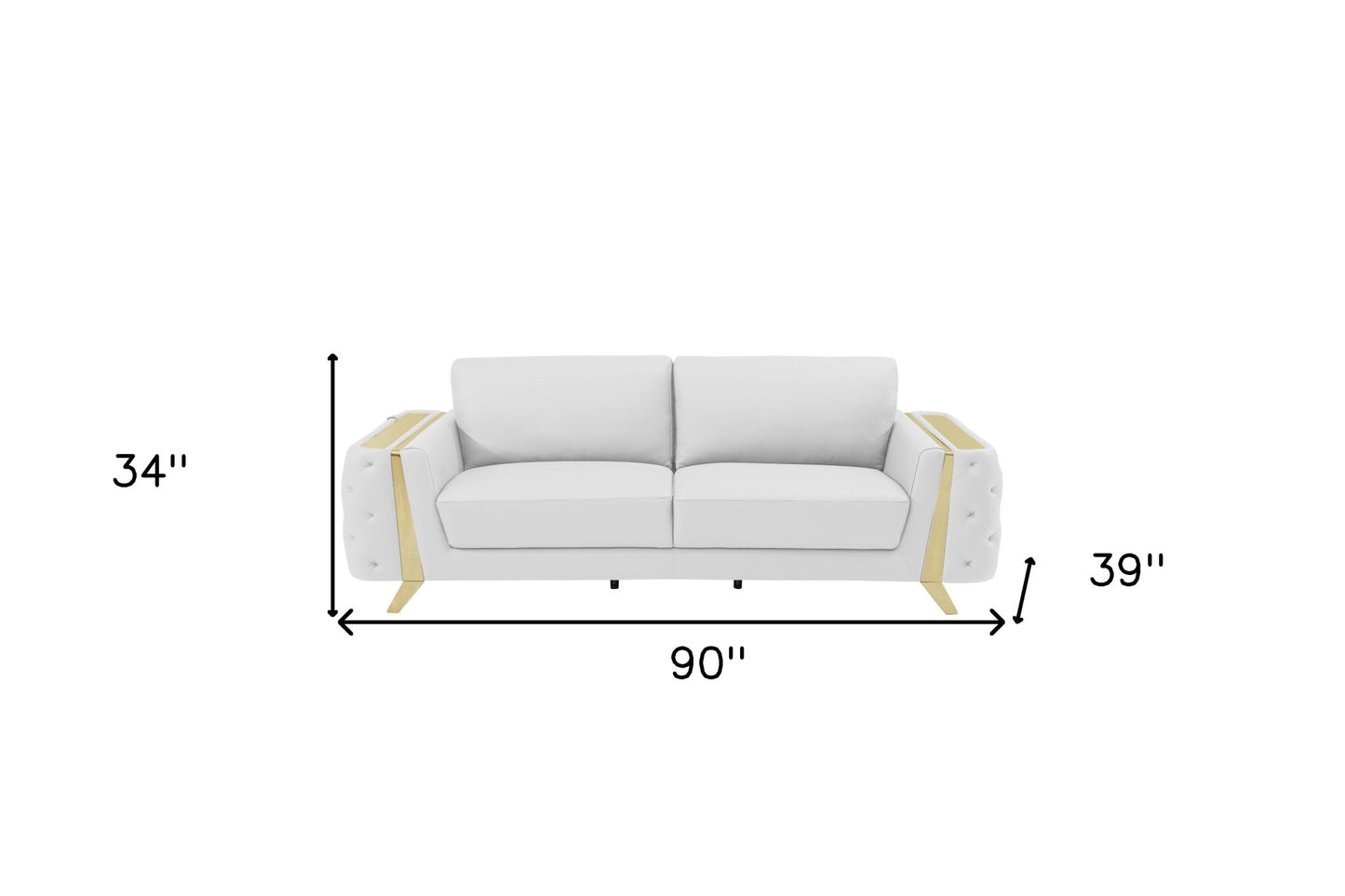 The Monroe – White Italian Leather Sofa with Gold Legs