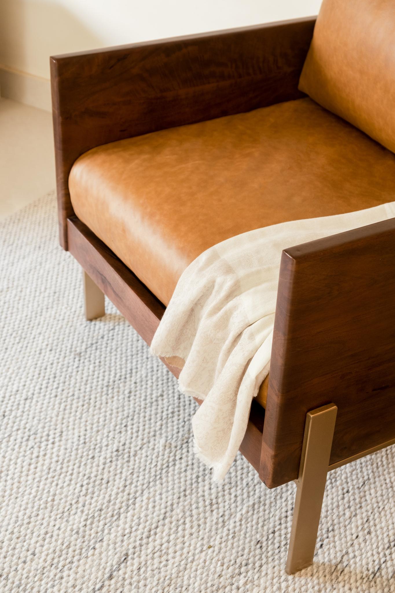 The Sawyer – Brown Top Grain Leather & Solid Wood Arm Chair