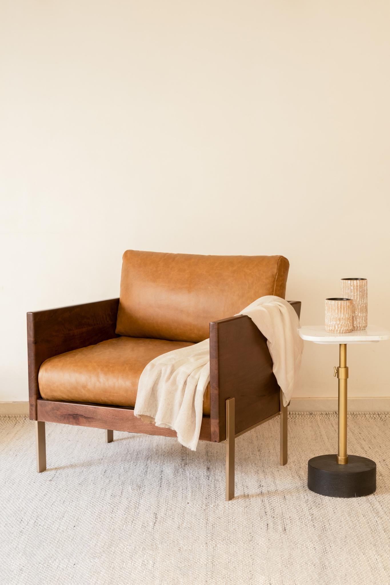 The Sawyer – Brown Top Grain Leather & Solid Wood Arm Chair