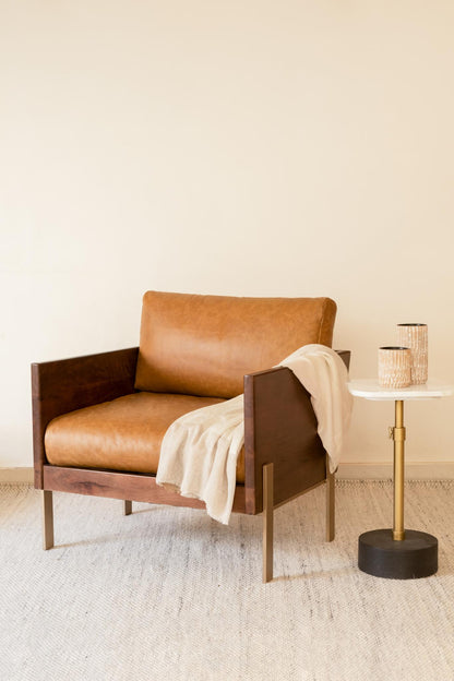 The Sawyer – Brown Top Grain Leather & Solid Wood Arm Chair
