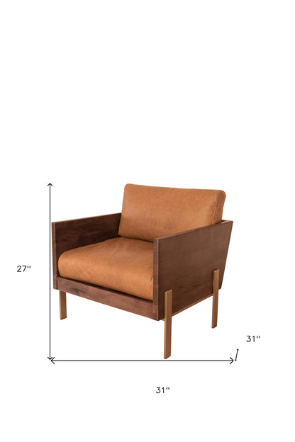 The Sawyer – Brown Top Grain Leather & Solid Wood Arm Chair