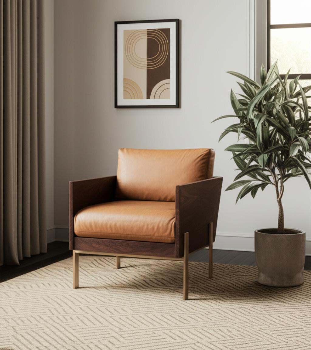 The Sawyer – Brown Top Grain Leather & Solid Wood Arm Chair