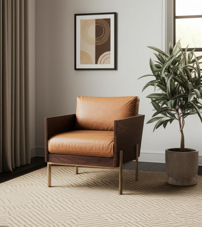The Sawyer – Brown Top Grain Leather & Solid Wood Arm Chair