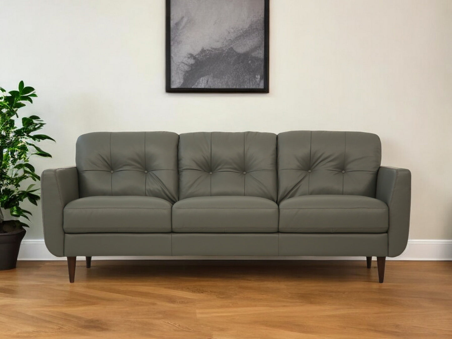 The Rowan – Green Leather Sofa with Black Legs