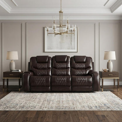 The Dakota – Brown Faux Leather Manual Reclining Sofa