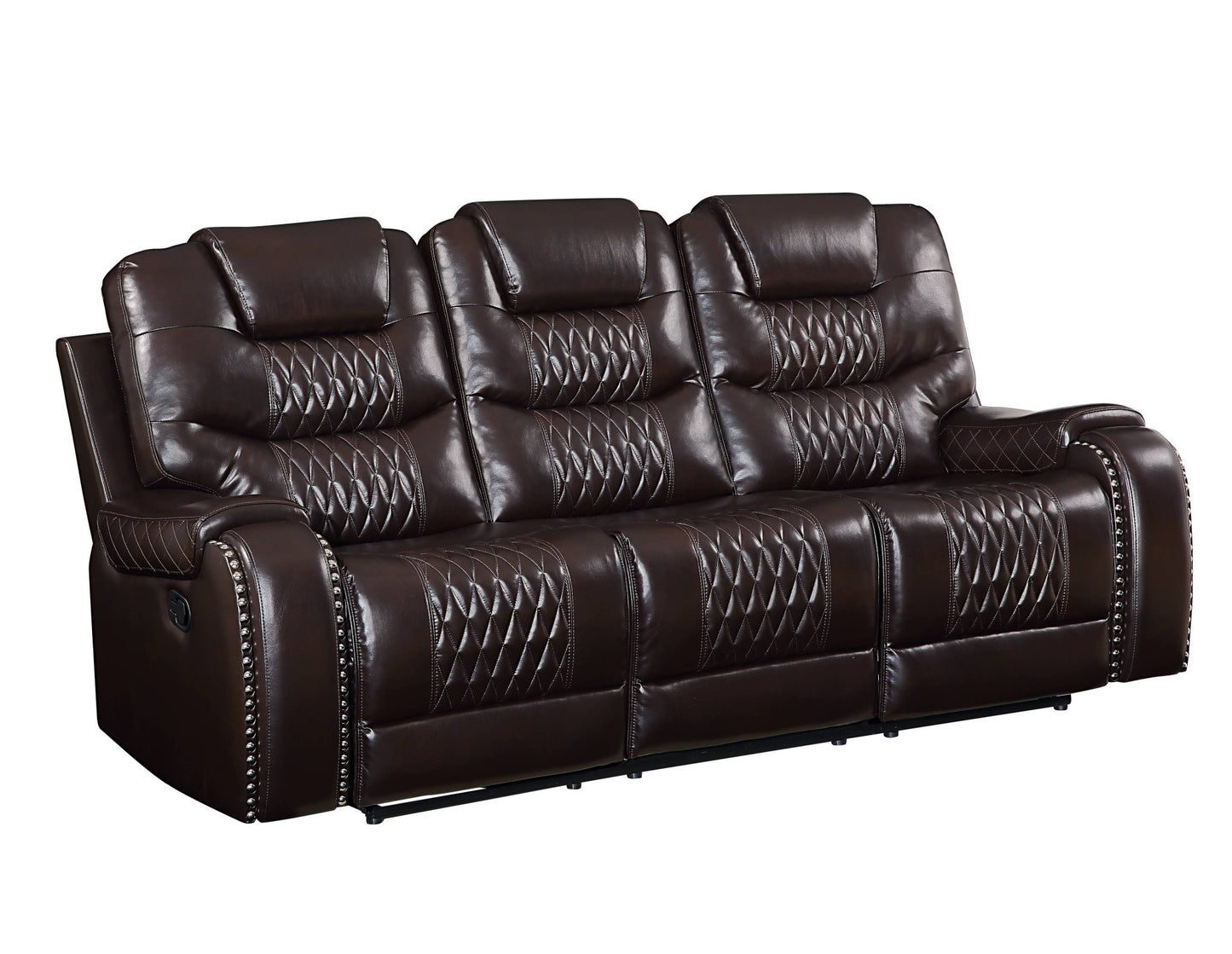 The Dakota – Brown Faux Leather Manual Reclining Sofa
