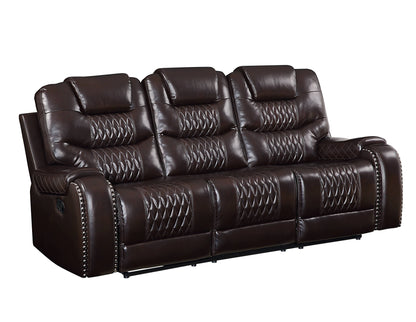 The Dakota – Brown Faux Leather Manual Reclining Sofa