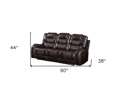 The Dakota – Brown Faux Leather Manual Reclining Sofa