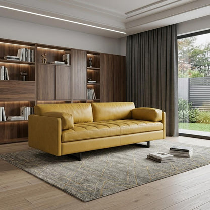 The Soryn Vale – Mustard Top Grain Leather Sofa with Black Legs