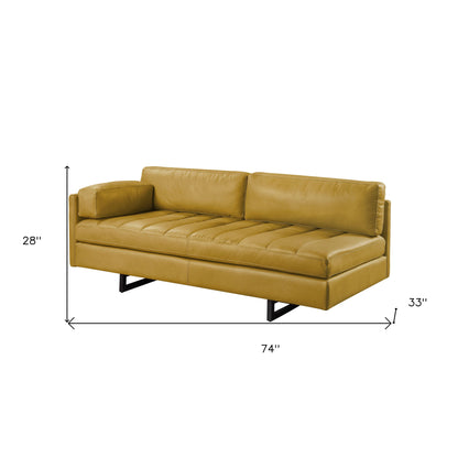 The Soryn Vale – Mustard Top Grain Leather Sofa with Black Legs